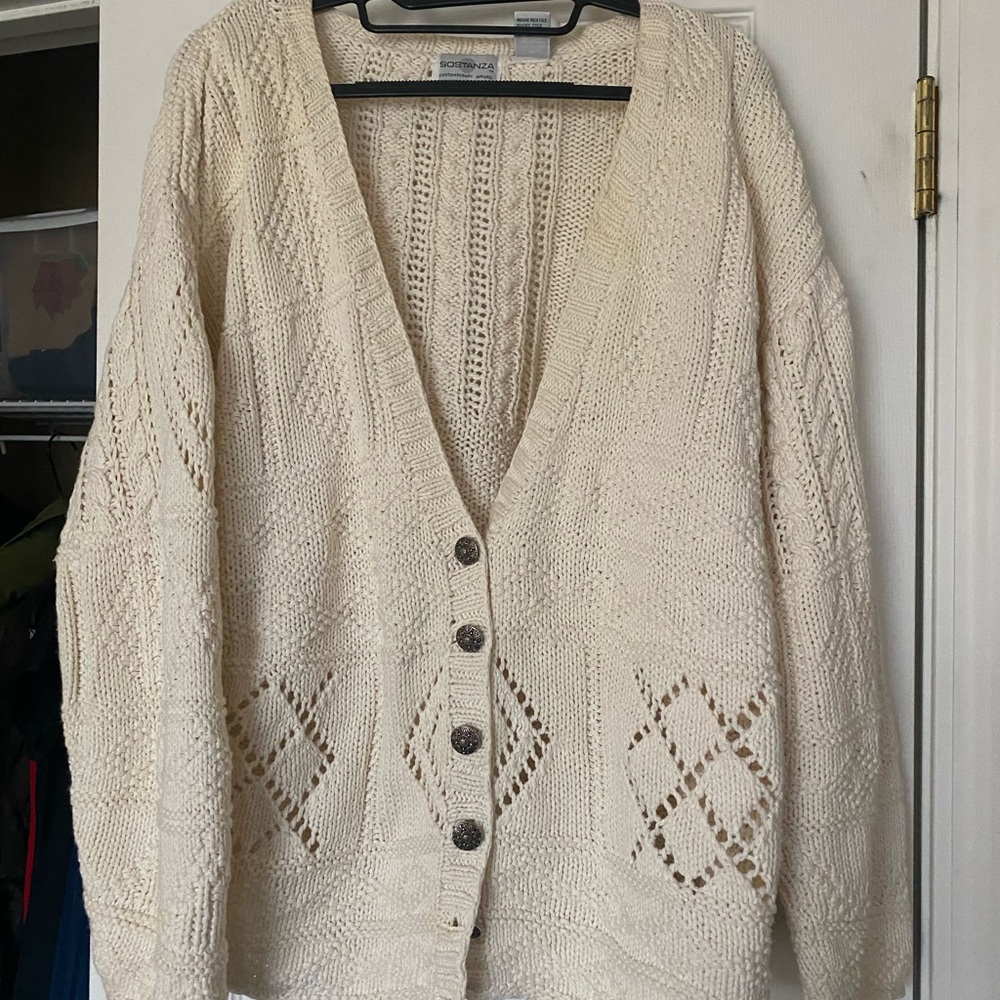 Vintage Cream Button-Up Cardigan